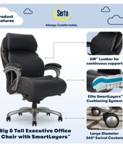 Serta Big and Tall Executive Office Chair with AIR Technology and Smart Layers Premium Elite Foam, Supports up to 350 Pounds, Bonded Leather, Black 21 71D5p dRIQL