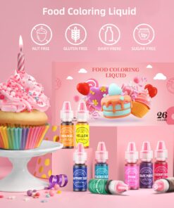 Food Coloring for Baking - 26 Vibrant Cake Coloring Liquid Set for Dessert Decorating, Food Grade Food Dye for Icing,Fondant,Cookies,Easter Egg,Making DIY Supplies Kit- 0.25 Fl. oz (6 ml)/Bottles 0.25 Fl Oz (Pack of 26) 27 71D601 0qRL