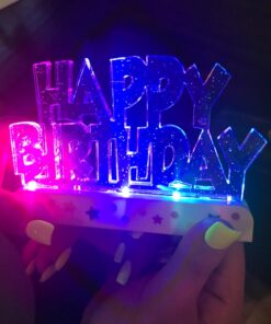 Dazzling Flashing Happy Birthday Cake Decoration - 3.25" x 4.75" (1 Count) - Perfect Celebration Centerpiece 40 71D9VoWpFDL