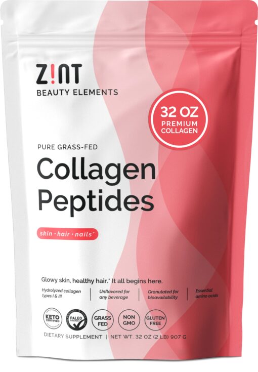 Zint Collagen Peptides Powder (32 oz): Paleo-Friendly, Keto-Certified, Grass-Fed Hydrolyzed Protein Collagen Supplements - Unflavored, Non GMO 2 Pound (Pack of 1)