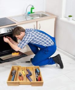 BAMBUROBA Drawer Dividers Silverware Tray Expandable Utensil Cutlery Tray Bamboo Wooden Adjustable 4 Compartments Flatware Organizer Kitchen Storage Holder for Knives Forks Spoons Brown 23 71DB0CDO7CL