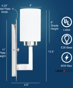 Linea di Liara Brio Polished Chrome Sconce Frosted Glass Shade Modern Sconces Wall Lighting Fixture Bathroom Wall Sconce Vanity Wall Sconce and Hallway Wall Light Fixtures, UL Listed 28 71DBnZJmdSL
