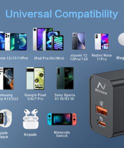 2 Pack USB C Wall Charger,NITASA 30W 2 Port PD Fast Charger Adapter for iPhone 15/15 Pro/14 Pro Max/13/12/iPad SE, Super Fast Charger Block(25W PPS) Type C for Samsung S23/S22,Pixel 6 7/8 Pro Black+Black 2 PACK 12 71DBsX63WL