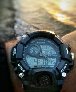 FANMIS Mens Analog Digital Dual Display Sports Watches Military Multifunctional 50M Waterproof LED Watch with Alarm Stopwatch Backlight 12H/24H Outdoor Running Swimming Black 48 71DEEdKoSyL