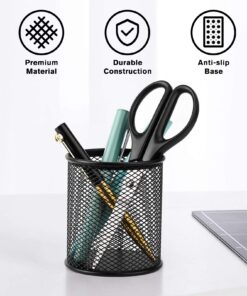 MaxGear Pen Holder for Desk, 3 Pack Pencil Holder, Non-Slip EVA Pad, Premium Mesh Metal Pen Holder, Desk Accessories & Workspace Organizers for Home, School & Office, Black, 3.7’’ Tall Mesh Black- 3.7" Tall 27 71DFdaAWzL