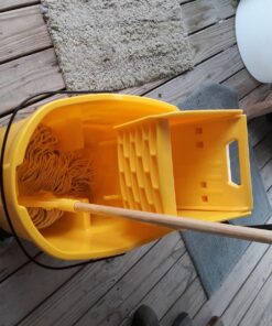 Rubbermaid Commercial Products WaveBrake 35 Qt. Side-Press Mop Bucket and Wringer Combo on Wheels, Yellow, for Professional/Industrial/Business Heavy-Duty Floor Cleaning/Mopping 68 71DGPS1ulML