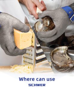 Schwer ANSI A9 Cut Resistant Glove, Stainless Steel Mesh Metal Glove, Food Grade for Kitchen Cooking, Butcher Meat Cutting, Oyster Shucking, Mandoline, Fishing(L, 1 PCS) Large (Pack of 1) 1.0 Steel Wire 20 71DIJG7Sn4L 1