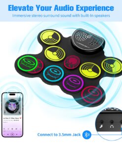 Miortior Electronic Drum Set, 10 Pads Roll-up Drum Practice Pad with Drum Pedals & Drum Sticks, Portable Drum Pad Machine Built-in Speaker with Headphone Jack, Great Christmas & Birthday Gift for Kids 20 71DIXXbNWcL