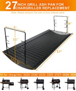 Alternative view of Hisencn 27 inch Ash Pan Repair Parts for Chargriller 1224, 1324, 2121, 2222, 2727, 2828, 2929 Charcoal Grills, Charbroil 17302056, 27" Drip Pan Grates Replacement Part with 2pcs Fire Grate Hanger