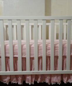 Pink Crib Skirt Pleated with White Lovely Pompoms, Bedding Dust Ruffle for Baby Girls, 14" Drop, Fit All Standard Crib Bed, Fade Resistant Crib Bed Skirt Machine Wash Tassel Pink 29 71DK5ob8OgL