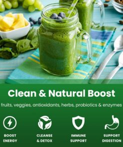 NutraChamps Super Greens Powder Premium Superfood | 20+ Organic Green Veggie Whole Foods | Wheat Grass, Spirulina, Chlorella & More | Antioxidant, Digestive Enzyme & Probiotic Blends 9 Ounce (Pack of 1) 20 71DLNQ3bkbL 2