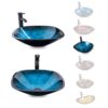 Elecwish Square Artistic Tempered Glass Vessel Sink Combo with Oil Rubber Bronze Faucet & Pop up Bathroom Bowl Ocean Blue (1/2" Compression) 34 71DO2edEmtL