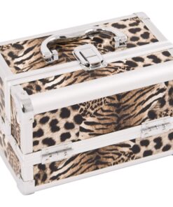JustCase M1001 Cosmetic Makeup Train Case with Mirror and Easy Clean Extendable Trays, Leopard Leopard Brown 3 71DOrrDvoML