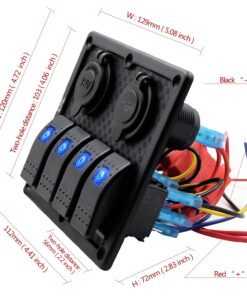 FXC Waterproof Marine Boat Rocker Switch Panel 4 Gang with Dual USB Slot Socket + Cigarette Lighter Blue LED Light for Car Rv Vehicles Truck 17 71DRKeiEiJL