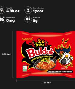 Samyang 2X Buldak (Korean) Hot Spicy Chicken Stir Fried Ramen 4.94 oz (Pack of 5) 4.90 Ounce (Pack of 5) 18 71DS5LvtiES