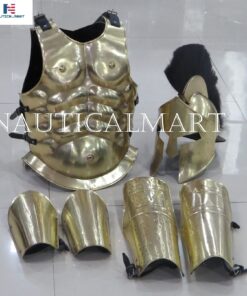 Roman Muscle Armor Set Medieval Cuirass with Spartan Helmet, Leg & Arm Guard - Halloween Gold 12 71DTTbdEofL