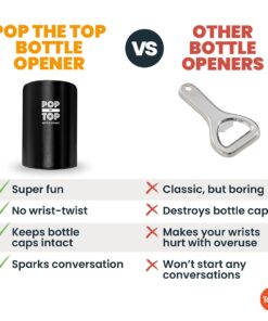 Pop-the-Top Beer Bottle Opener (Stainless): Automatic Bottle Cap Opener, Push Down Pop Off Bar Tool, Soda and Beer Cap Remover, Cool & Fun Gadget Stainless 18 71DVCdNyJCL