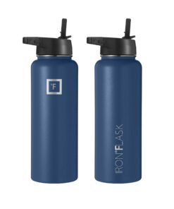 IRON °FLASK Sports Water Bottle - 40oz, 3 Lids (Straw Lid), Leak Proof - Stainless Steel Gym & Sport Bottles for Men, Women & Kids - Double Walled, Insulated Thermos, Metal Canteen Twilight Blue 40 Oz 21 71DXG tFw8L