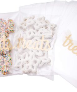 Cellophane Treat Bags, Clear Cookie Bags Pack of 100 (5 x 7Inches) Clear Bags for Gifts and Wrapping Sweets bag for Hamper Making for Birthday Party Self-Sealing & Resealable Adhesive (Treat Bags - Gold) Treat Bags - Gold 12 71DXLfGkzUL