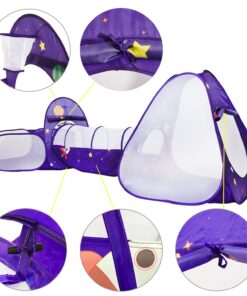 Homfu 3 in 1 Pop up Kids Play Tent with Tunnel Ocean Ball Pit Pool with Basket Hoop for Toddler Boys Girls to Play and Craw Indoor&Outdoor As Birthday Gift Purple Ball Pit 16 71DXe 6HGdL