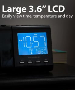 Magnasonic Projection Alarm Clock with AM/FM Radio, Battery Backup, Auto Time Set, Dual Alarm, Nap/Sleep Timer, Indoor Temperature/Date Display with Dimming & 3.5mm Audio Input - Black (EAAC601) 30 71DZewHd3VL