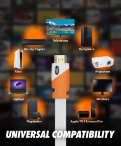 Flat Cable HDMI - 2.0 - High Speed HDMI Flat Wire, by Ultra Clarity - CL3 Rated - Audio Return Channel (ARC) 4K Ultra HD 2160p / Bandwidth up to 18Gbps / 3D HD 2 X 1080p Ready (25 feet 1-Pack) 25Feet-1Pack 17 71DaCkKqVML