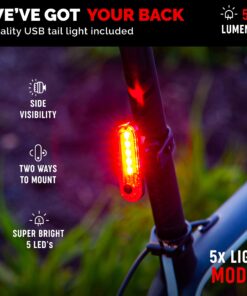 Bike Lights for Night Riding, USB Rechargeable Shark 300 Ultra Bright LED Bike Lights Front and Back Safety Tail Light Included, Bicycle Light Compatible with Mountain, Road, Kids & City Bicycles Black Combo 62 71Db8AiZnvL
