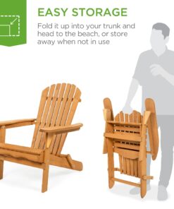 Best Choice Products Folding Adirondack Chair Outdoor Wooden Accent Furniture Fire Pit Lounge Chairs for Yard, Garden, Patio w/ 350lb Weight Capacity - Brown Natural 31 71DbDS7vT7L