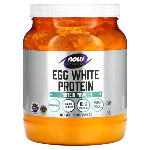 NOW Sports Nutrition, Egg White Protein, 16 g With BCAAs, Unflavored Powder, 1.2-Pound