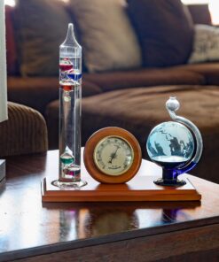Alternative view of Lily's Home Analog Weather Station, with Galileo Thermometer, Glass Barometer, and Analog Hygrometer, 5 Multi-Colored Spheres (10.5 in x 12 in)
