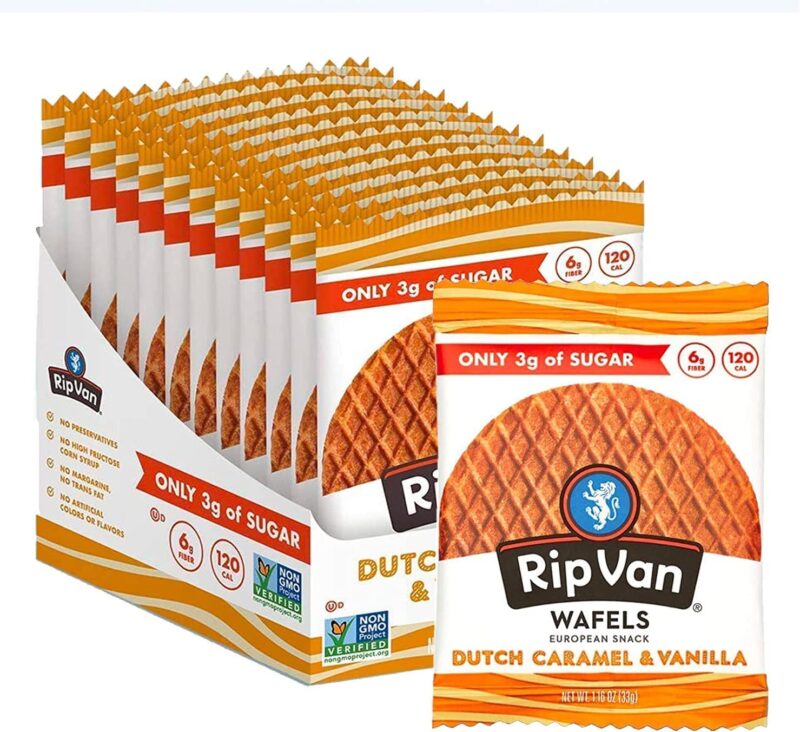 Catalog 1 Rip Van WAFELS Dutch Caramel & Vanilla Stroopwafels, Healthy Non GMO, Low Calorie / Sugar Office Snacks, Keto Friendly, (3g), 12 Count (Packaging May Vary) 1.16 Ounce (Pack of 12)