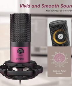 FIFINE Podcast Microphone Kit-USB PC Computer Recording Microphone, Condenser Mic Set for Streaming, Gaming, Voice-Over, Meeting, with Arm Stand, Shock Mount, Pop Filter-T669 Rose Red 9 71DfEfFGs4L