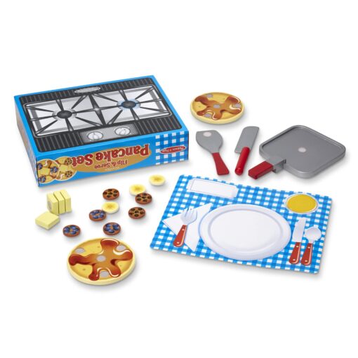 Melissa & Doug Flip and Serve Pancake Set (19 pcs) - Wooden Breakfast Play Food,Brown