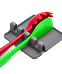 Silicone Spoon Rest for Stove Top with Drip Pad (Two Pack) - Heat Resistant, BPA Free Utensil Rest & Spoon Holder for Kitchen Counter - Grill Utensil Holder for Spatulas, Tongs, Ladles - Grey Medium - 2 Packs Gray 30 71Dgl4SzULL