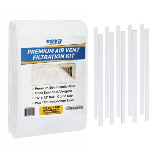 VEVA Premium Air Vent Filters for Home & AC - 72"" x 16"" Electrostatic Media Kit with 120"" Installation Tape - Versatile Customizable Vent Filter Roll for Allergies (30+ Filters per Roll)