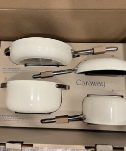 Caraway Nonstick Ceramic Cookware Set (12 Piece) Pots, Pans, 3 Lids and Kitchen Storage - Non Toxic, PTFE & PFOA Free - Oven Safe & Compatible with All Stovetops (Gas, Electric & Induction) - Cream 31 71DjGlevIbL