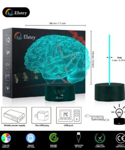 Elstey Brain 3D Night Light Table Desk Lamp, 7 Colors Optical Illusion Touch Control Lights with Acrylic Flat & ABS Base & USB Cable for Christmas Gift 14 71DkdtZmhpL