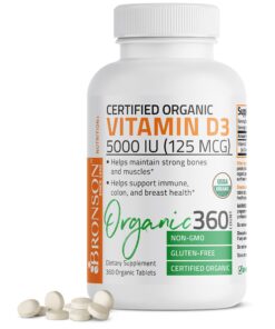 Bronson Vitamin D3 5,000 IU (1 Year Supply) for Immune Support, Healthy Muscle Function & Bone Health, High Potency Organic Non-GMO Vitamin D Supplement, 360 Tablets 27 71DlsHskhkL
