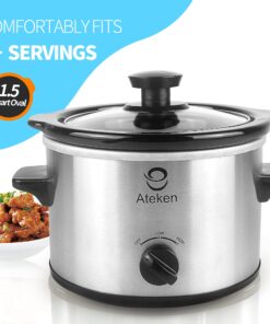 Alternative view of Ateken Slow Cooker 1.5 Quart with Removable Ceramic Pot Dishwasher Safe Stainless Steel Sliver… Frosted