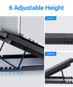 Kootek Laptop Cooling Pad 12"-17" Cooler Pad Chill Mat 5 Quiet Fans LED Lights and 2 USB 2.0 Ports Adjustable Mounts Laptop Stand Height Angle, Blue 31 71DolhQv sL