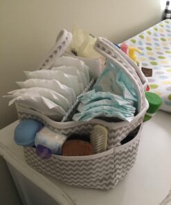 Dove Gray Chevron Storage Caddy - Chevron Print Body, Handles and Lining, Gray and White Trim, Gray and White, Two Handles, 12 in x 6 in x 8 in Dove Gray 30 71DpcXDFTDL