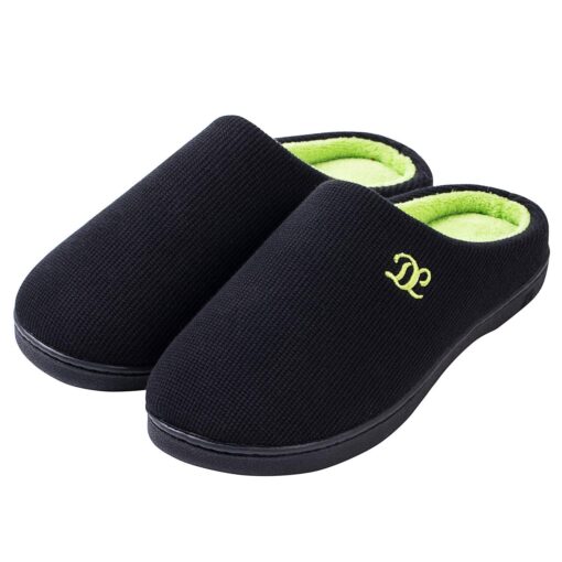 DL Mens Memory Foam Slippers Slip on, Comfy House Slippers For Mens Indoor Outdoor, Cozy Men's Bedroom Slippers Warm Soft Flannel Lining Closed Toe Man Slippers Size Black Gray Navy 9-10 Green