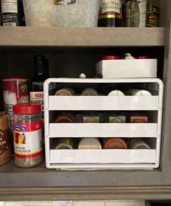 YouCopia SpiceStack Adjustable Spice Rack Organizer, Pull-Down 24-Bottle Seasonings and Spices Holder for Kitchen Cabinet and Pantry Organization with 104 Included Labels White 45 71Dv8b8PL