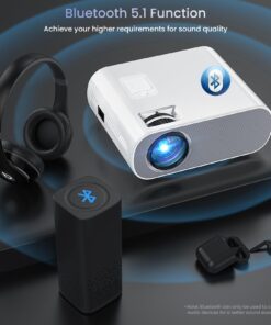 HOMPOW Projector, Native 1080P Full HD Bluetooth Projector with Speaker, 9500 Lumens Outdoor Portable Movie Mini Projector Compatible with Laptop, Smartphone, TV Stick, Xbox, PS5 white 23 71DwCduecqL