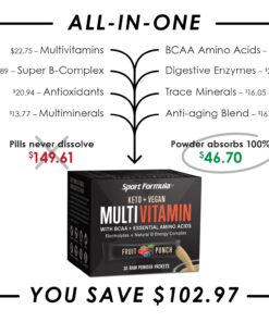 Liquid Multivitamin Drink Mix Vitamin Powder BCAA Won't Upset Your Stomach Daily Keto MultiVitamin for Men and Women Amino Acid Powder Fruit Punch Packet Multivitamin Powder Electrolytes 5.29 Ounce (Pack of 1) 15 71DwZIw6JUL