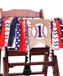 Baseball Banner for 1 St Birthday - First Birthday Decorations for Baseball Rag Tie Fabric Garland, Photo Booth Props Red White Blue, Birthday Souvenir and Gifts for Boy 27 71DyEthjMTL