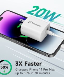 USB C Charger, Deegotech 20W PD iPhone Fast Charger, Dual Port Foldable Plug Type C Charger Compatible with iPhone 14/14 Pro/14 Pro max/13 Pro max/12/11/X/SE3, iPad Pro White 1Pack 23 71DzSEBHCoL