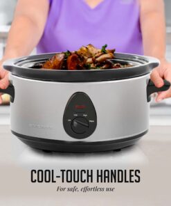 OVENTE Electric Slow Cooker with 3.7 Qt Ceramic Pot and 3 Cooking Settings, Dishwasher-Safe Stoneware, Tempered Glass Lid, Portable Multicooker Perfect for Soups Sauces Stews & Dips, Silver SLO35ABR 3.7 Quart 14 71DziWb4dYL