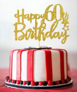 Gold Glitter Happy 60th Birthday Cake Topper,Hello 60, Cheers to 60 Years,60 & Fabulous Party Decoration 25 71E Gdsh3L