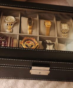 Sodynee WBPU12-03 Watch Dislpay Box Organizer, Pu Leather with Glass Top, Large, Black 12"(D) x 7.5"(W) x 3.2"(H) 25 71E12lu5fRL